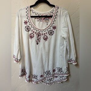 johnny was red and grey embroidered white long sleeve top size large